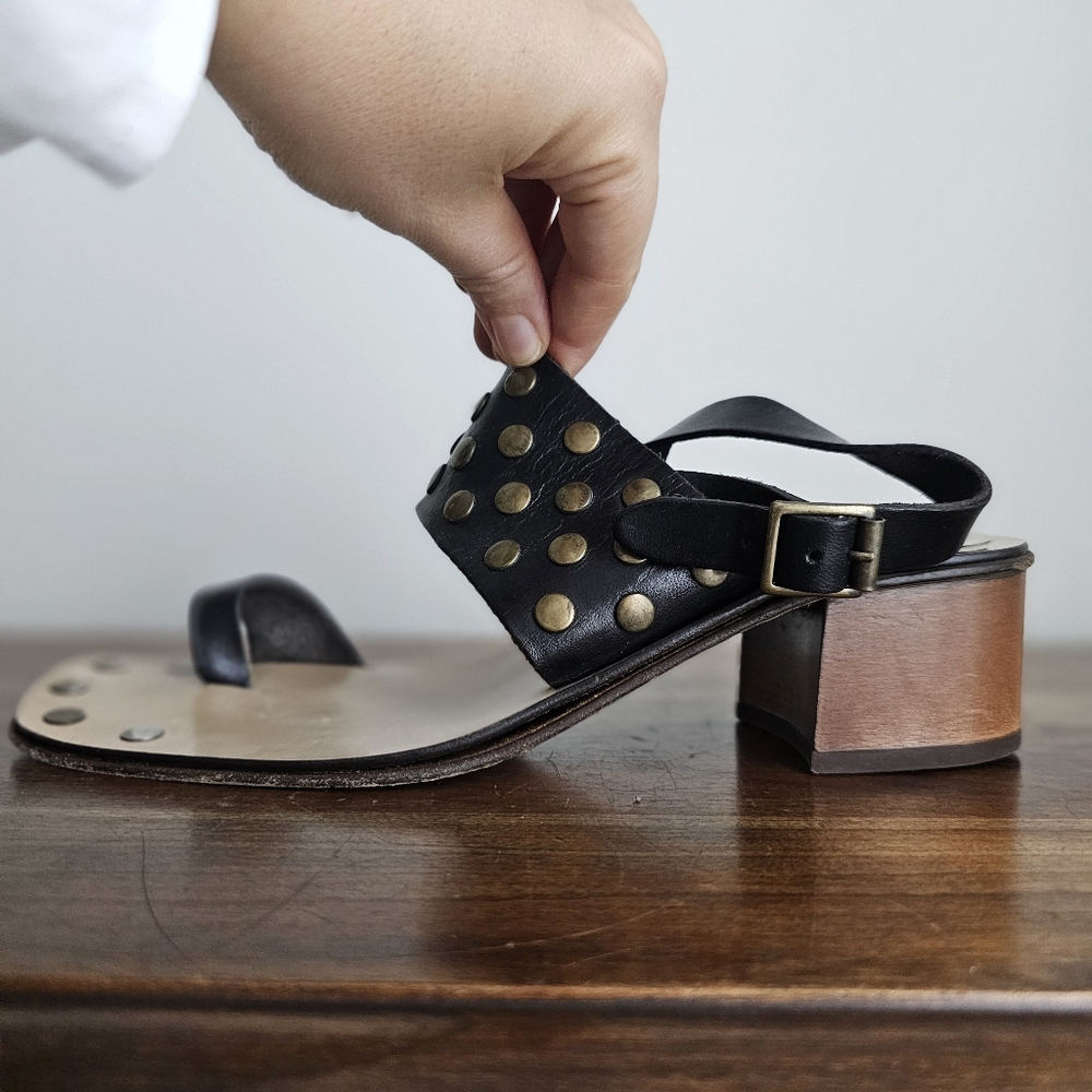 Michael Kors Black Studded Leather Block-Heel Sandals Size 9.5 M Made in Italy - Picture 7 of 16